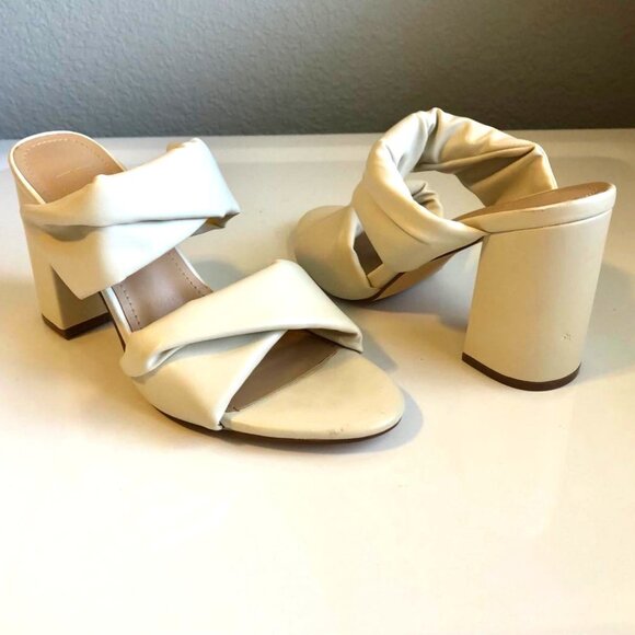 New FJ JUST FAB Twist & Shout Block Heel Sandals Vegan Leather Mules Ivory SZ 8 - Picture 4 of 9